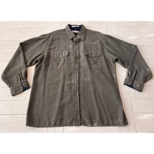 Claybrooke outdoors‎ men’s shirt. Navy & tan plaid. 100% acrylic. Size XL.